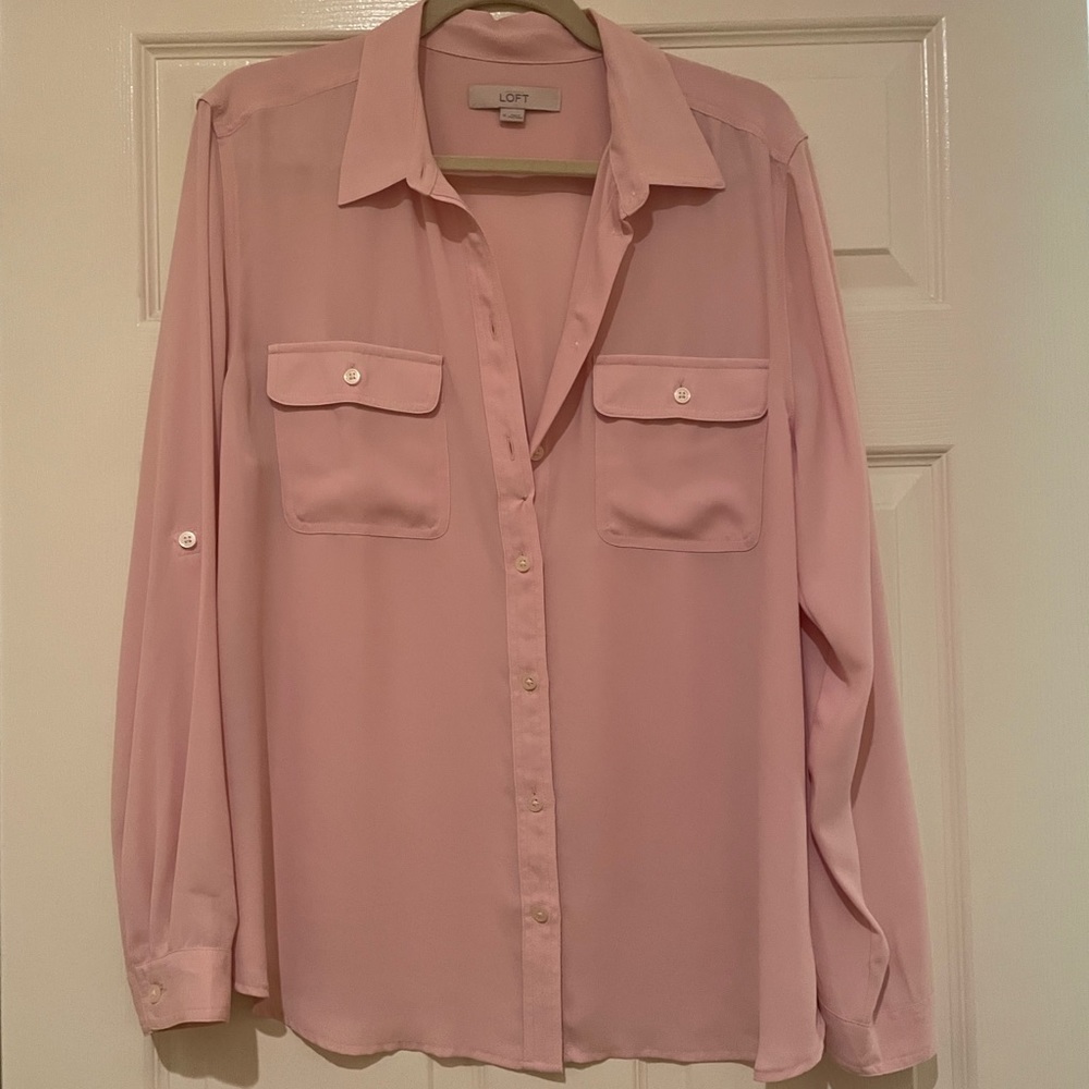 Loft baby pink button down blouse